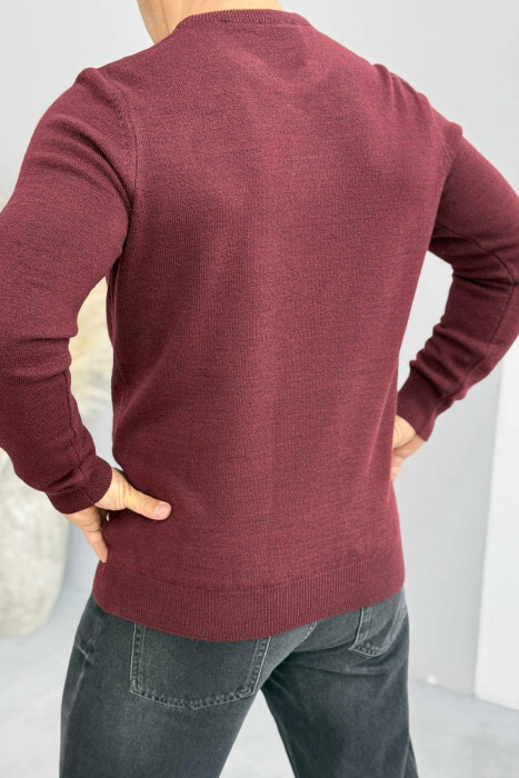 ONE COLOR ROUND NECK MEN SWEATER BURGUNDY/VISHNJE - 2