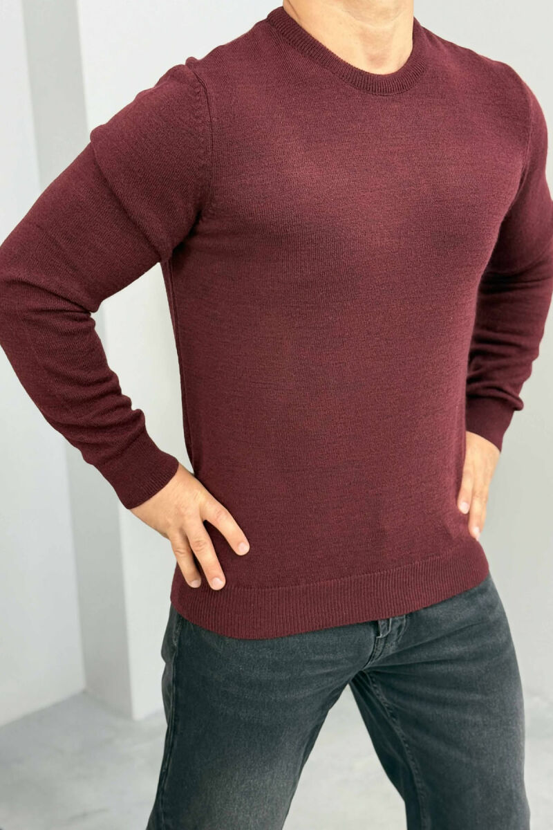 ONE COLOR ROUND NECK MEN SWEATER BURGUNDY/VISHNJE - 3