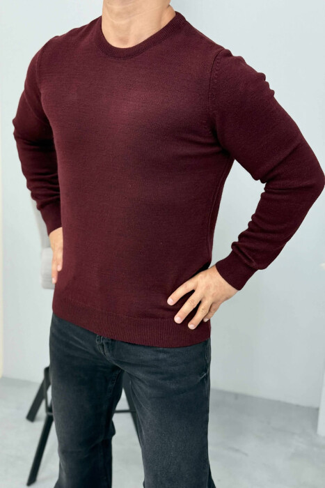 ONE COLOR ROUND NECK MEN SWEATER BURGUNDY/VISHNJE - 4