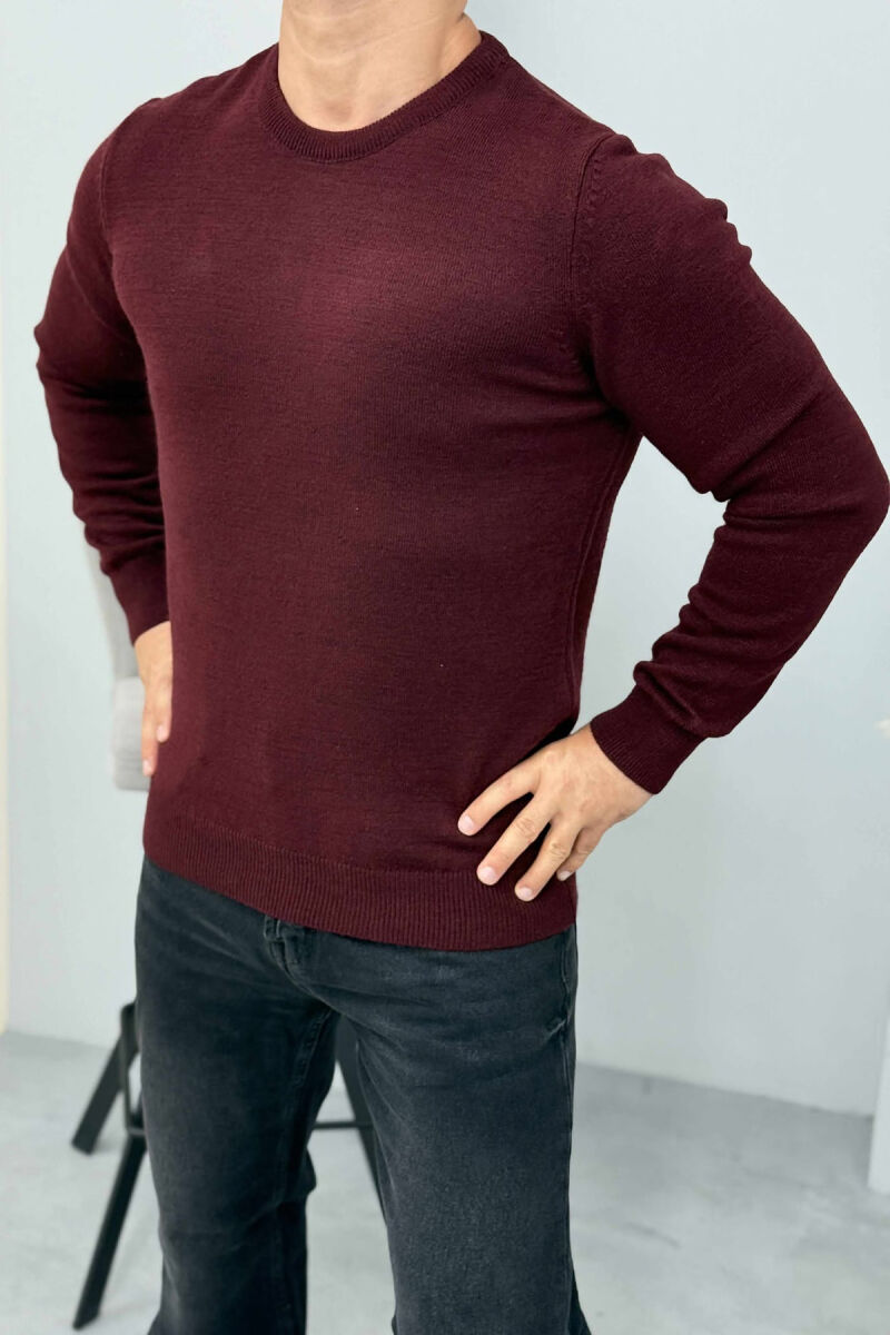 ONE COLOR ROUND NECK MEN SWEATER BURGUNDY/VISHNJE - 4
