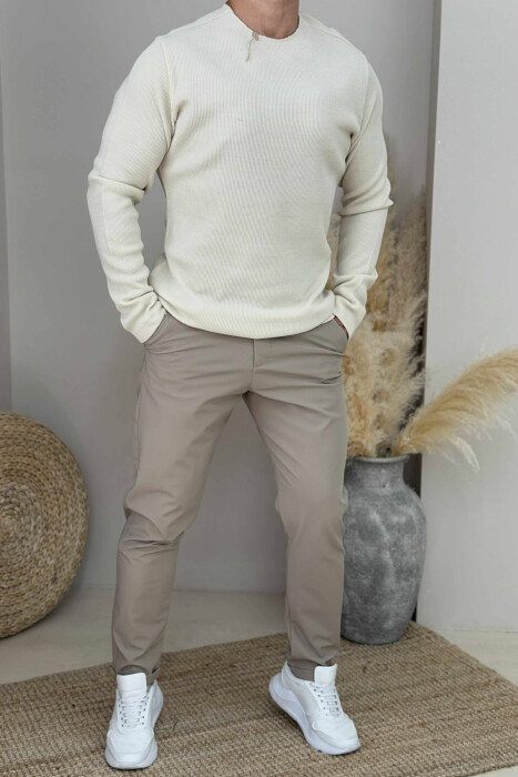 ONE COLOR ROUND NECK MEN SWEATER CREAM/KREM 