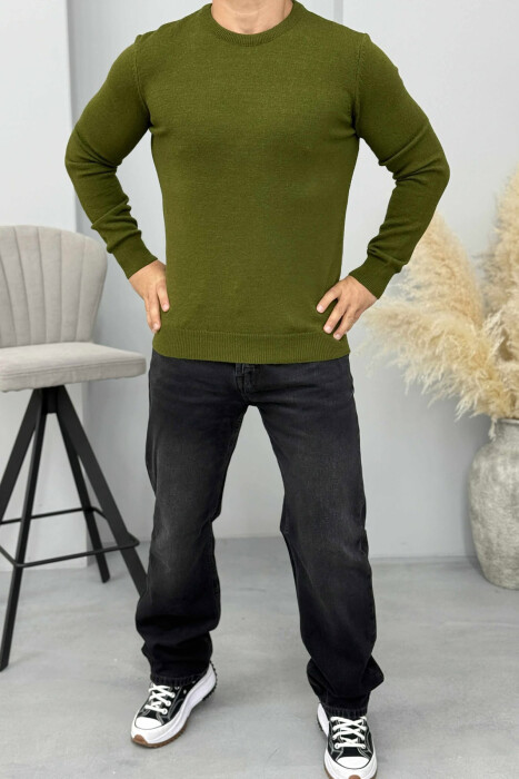ONE COLOR ROUND NECK MEN SWEATER GREEN/JESHILE - 1