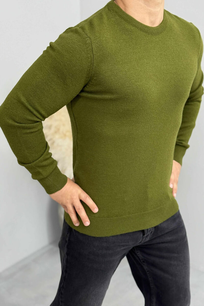 ONE COLOR ROUND NECK MEN SWEATER GREEN/JESHILE - 3