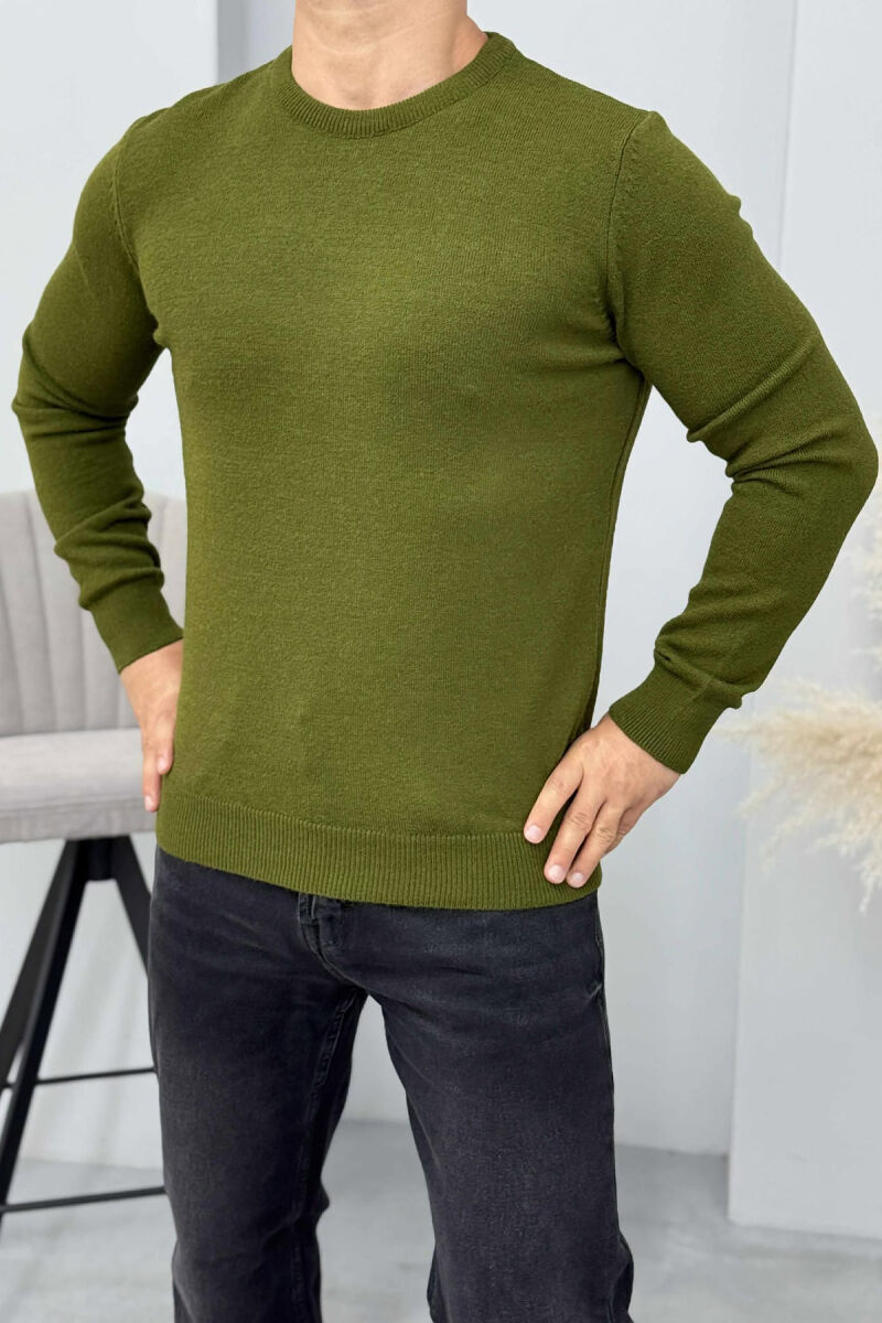 ONE COLOR ROUND NECK MEN SWEATER GREEN/JESHILE - 4
