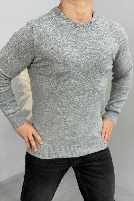 ONE COLOR ROUND NECK MEN SWEATER GREY/GRI - 3