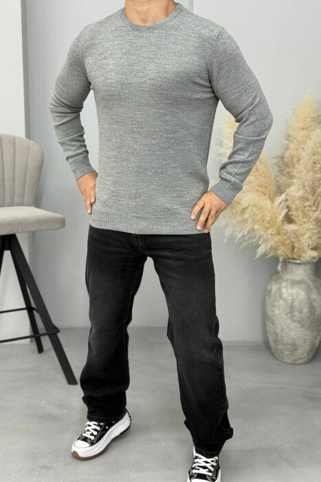 ONE COLOR ROUND NECK MEN SWEATER GREY/GRI 