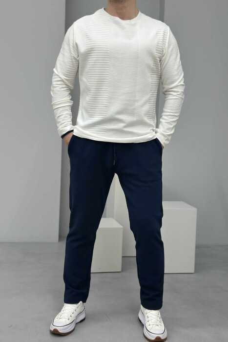 ONE COLOR ROUND NECK MEN SWEATSHIRT WHITE-E BARDHE - 1