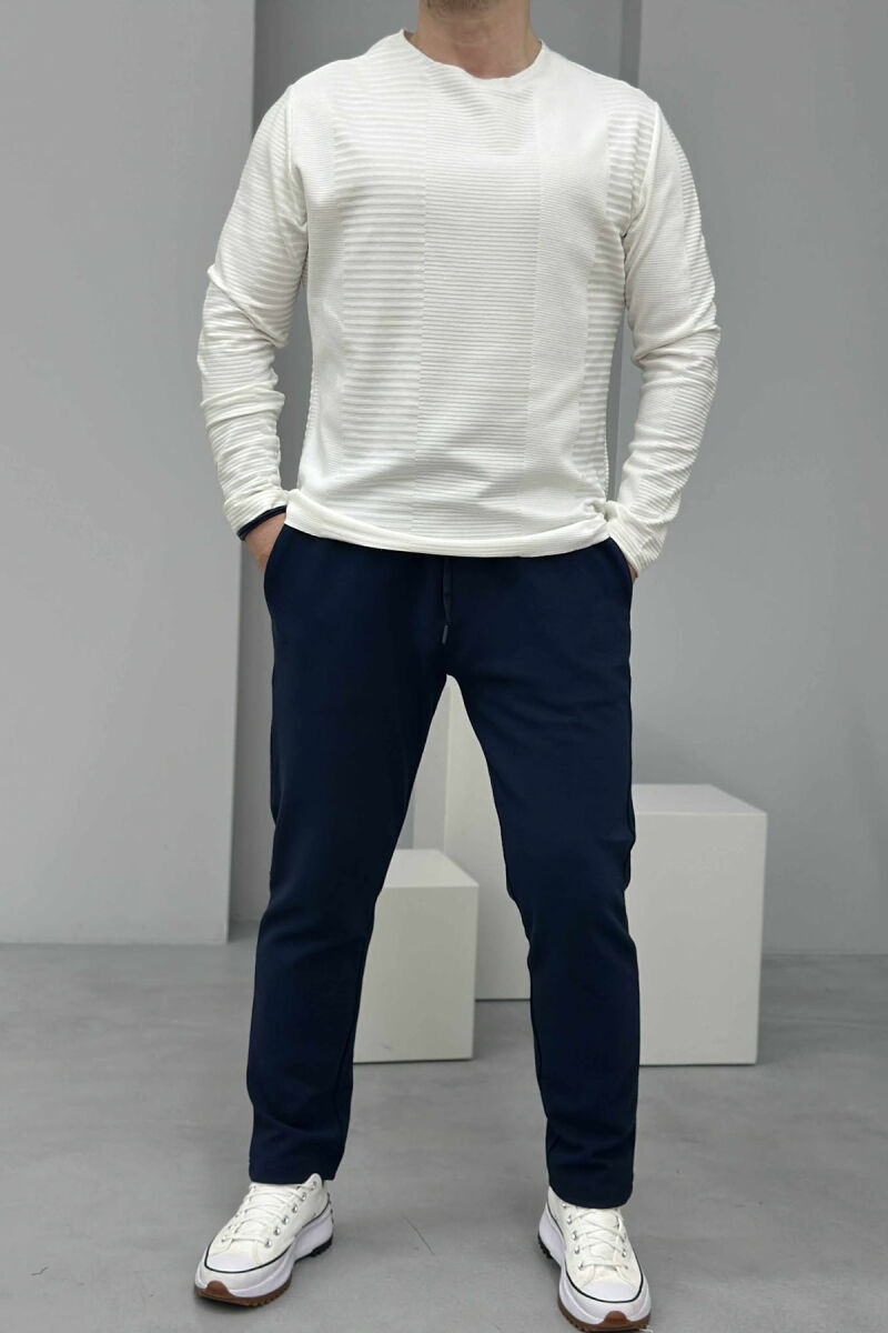 ONE COLOR ROUND NECK MEN SWEATSHIRT WHITE-E BARDHE - 1