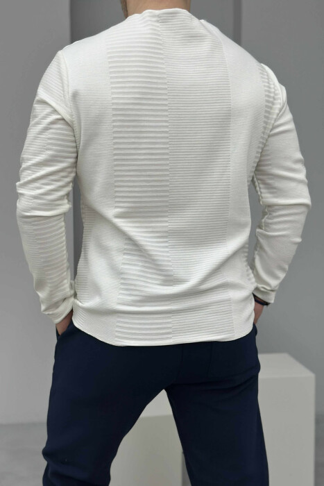 ONE COLOR ROUND NECK MEN SWEATSHIRT WHITE-E BARDHE - 2