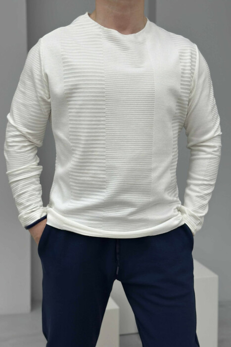 ONE COLOR ROUND NECK MEN SWEATSHIRT WHITE-E BARDHE - 3