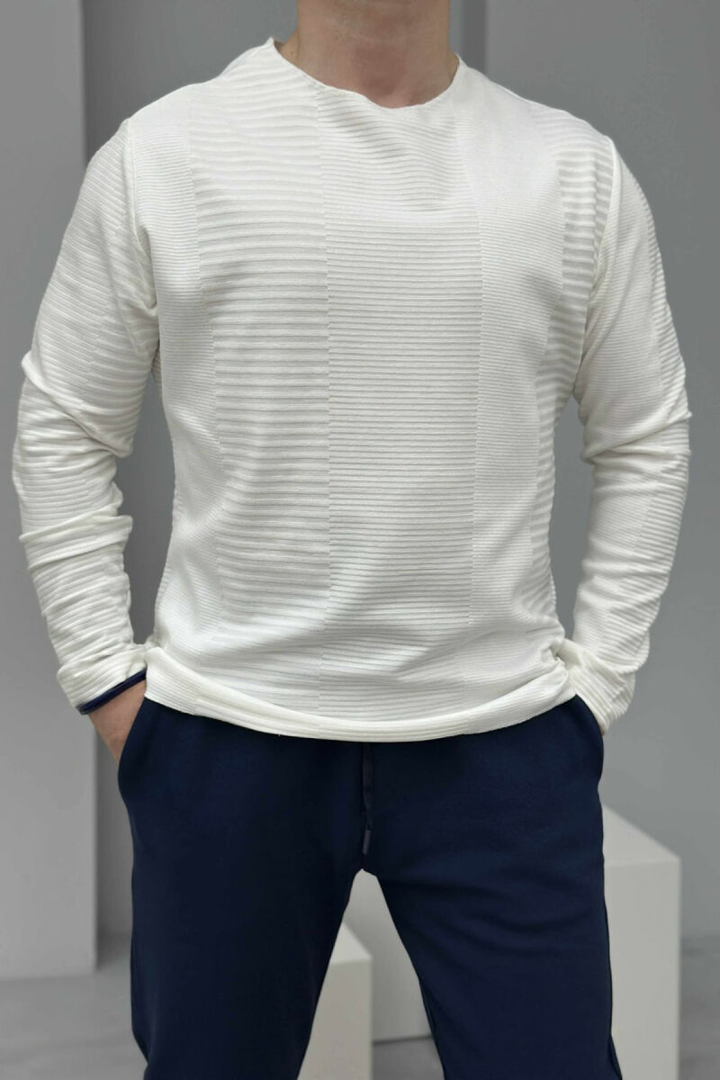 ONE COLOR ROUND NECK MEN SWEATSHIRT WHITE-E BARDHE - 3