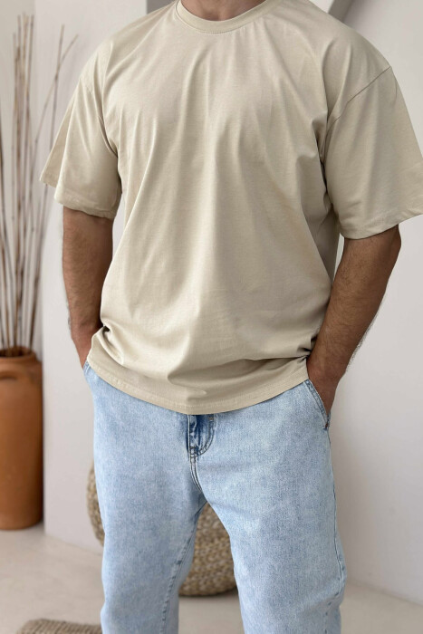 ONE COLOR ROUND NECK MEN T-SHIRT BEIGE/BEZHE 