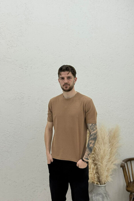 T-SHIRT NJE NGJYRESH PER MESHKUJ NE NGJYRE BEZHE - 