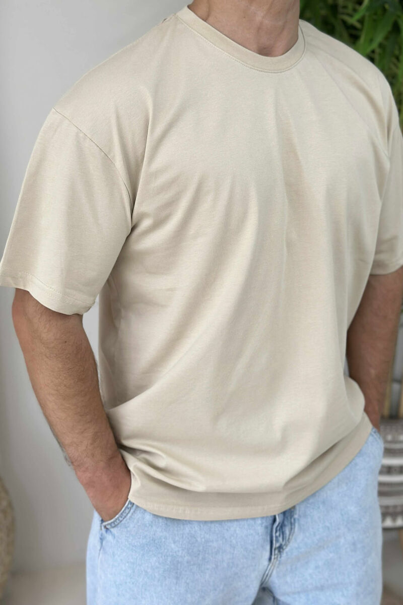 ONE COLOR ROUND NECK MEN T-SHIRT BEIGE/BEZHE - 3