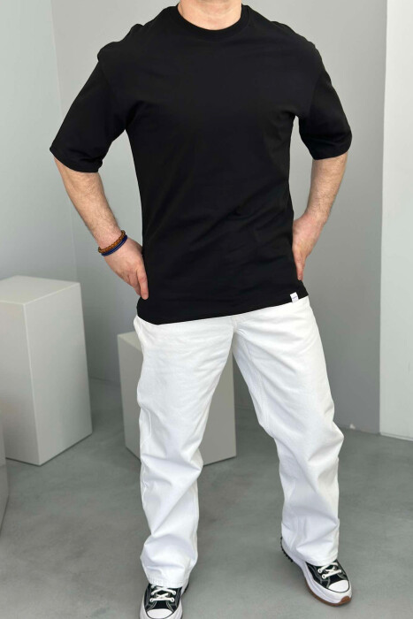 ONE COLOR ROUND NECK MEN T-SHIRT BLACK/ E ZEZE - 3