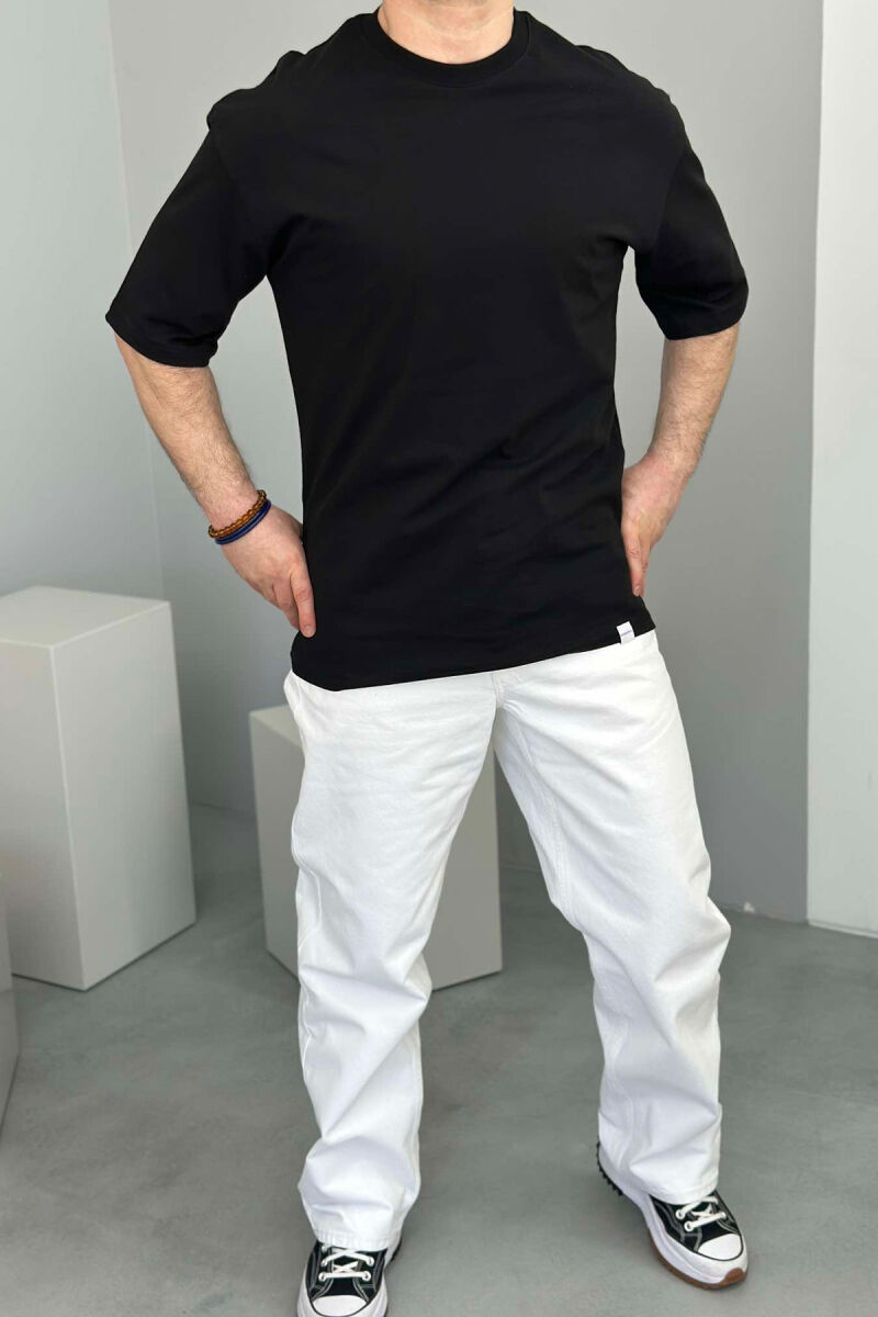 ONE COLOR ROUND NECK MEN T-SHIRT BLACK/ E ZEZE - 3