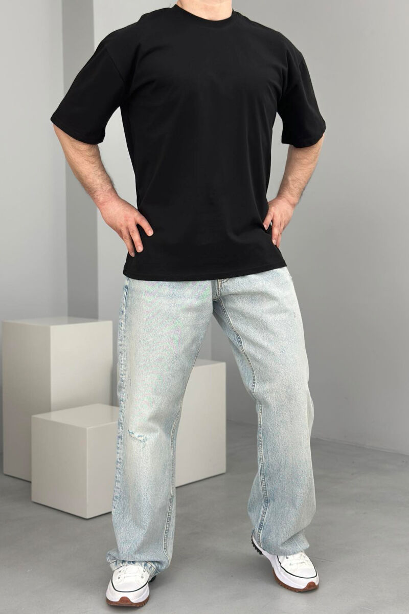 ONE COLOR ROUND NECK MEN T-SHIRT BLACK/ E ZEZE - 3