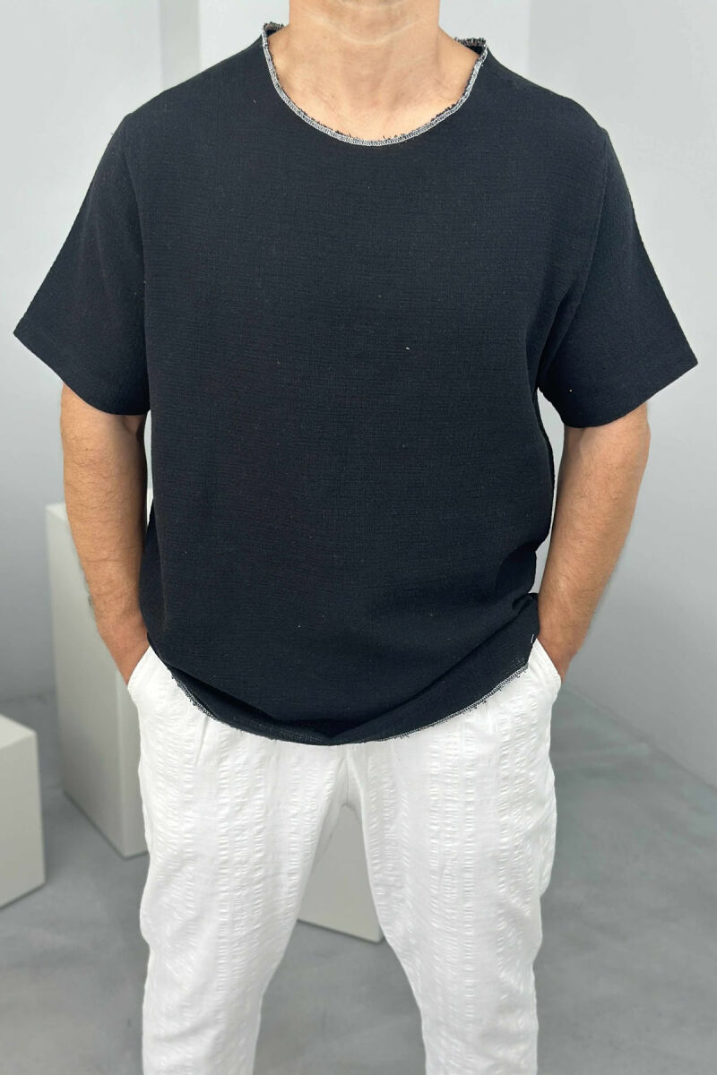 ONE COLOR ROUND NECK MEN T-SHIRT BLACK/ E ZEZE - 2