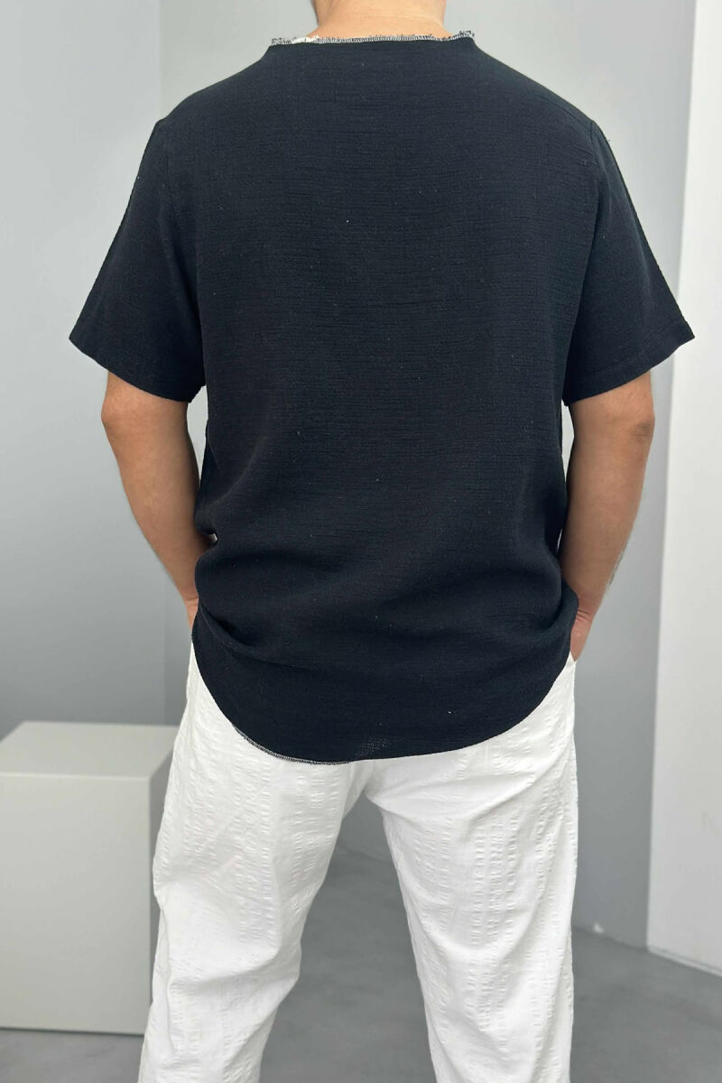 ONE COLOR ROUND NECK MEN T-SHIRT BLACK/ E ZEZE - 3
