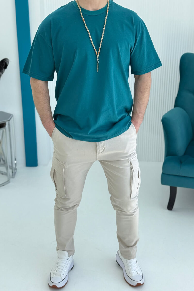 ONE COLOR ROUND NECK MEN T-SHIRT BLUE STONE/GK - 2