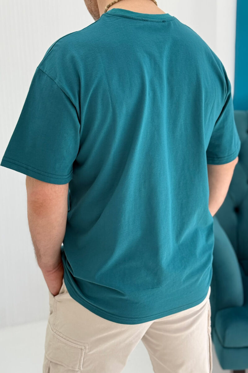 ONE COLOR ROUND NECK MEN T-SHIRT BLUE STONE/GK - 4