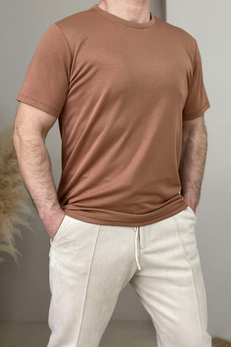 ONE COLOR ROUND NECK MEN T-SHIRT BRICK/TULLE 
