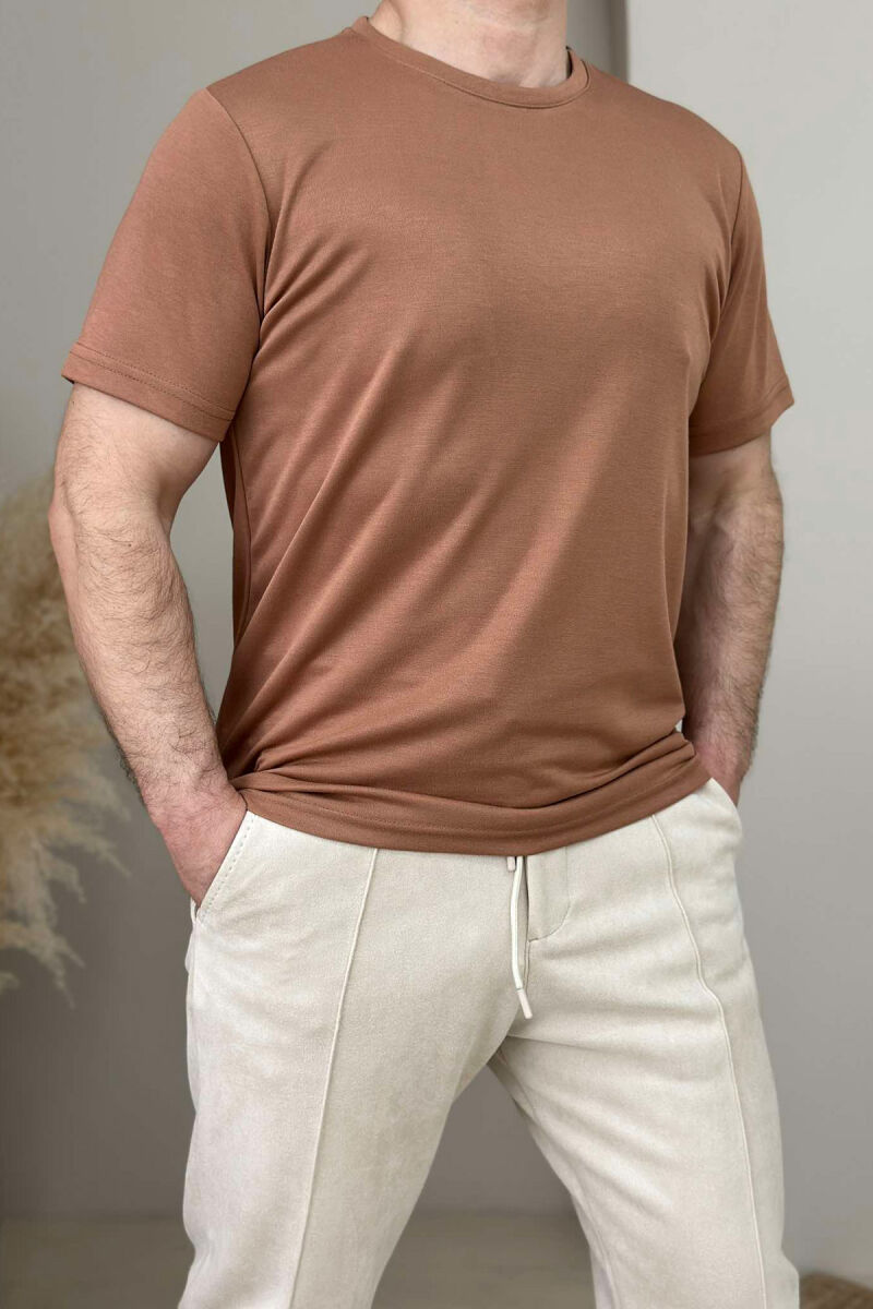 ONE COLOR ROUND NECK MEN T-SHIRT BRICK/TULLE - 1