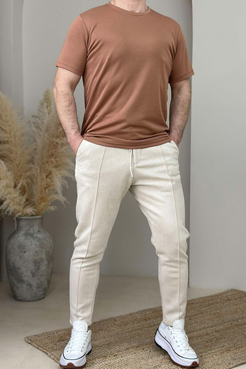 ONE COLOR ROUND NECK MEN T-SHIRT BRICK/TULLE - 2