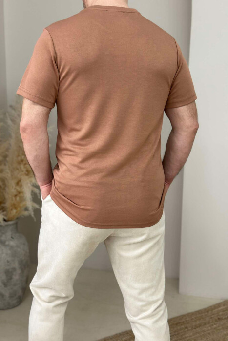 ONE COLOR ROUND NECK MEN T-SHIRT BRICK/TULLE - 3