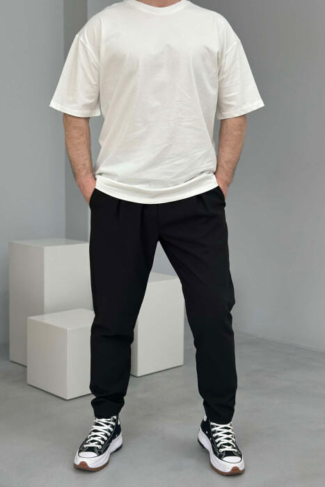 ONE COLOR ROUND NECK MEN T-SHIRT CREAM/KREM - 2