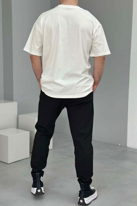 ONE COLOR ROUND NECK MEN T-SHIRT CREAM/KREM - 3