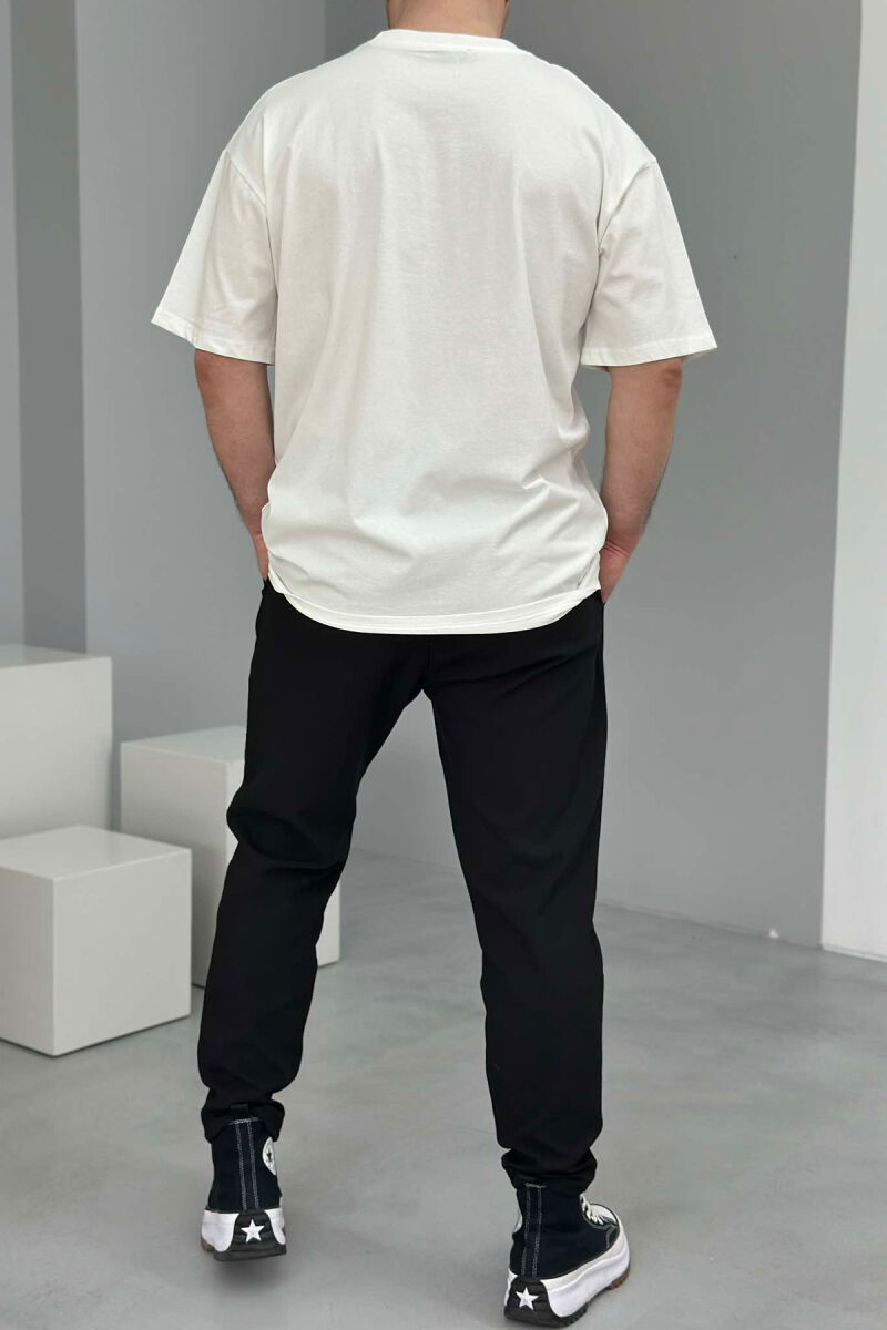 ONE COLOR ROUND NECK MEN T-SHIRT CREAM/KREM - 3