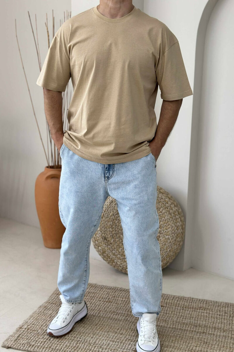 ONE COLOR ROUND NECK MEN T-SHIRT DARK BEIGE/BEZHE ERRET - 2