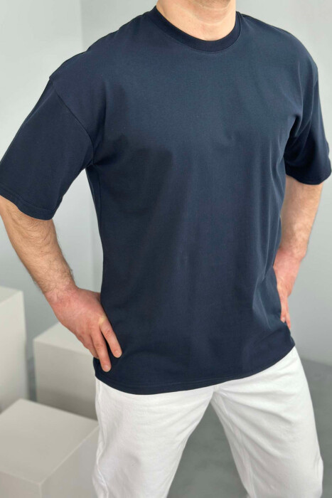 ONE COLOR ROUND NECK MEN T-SHIRT DARK BLUE/BEE 
