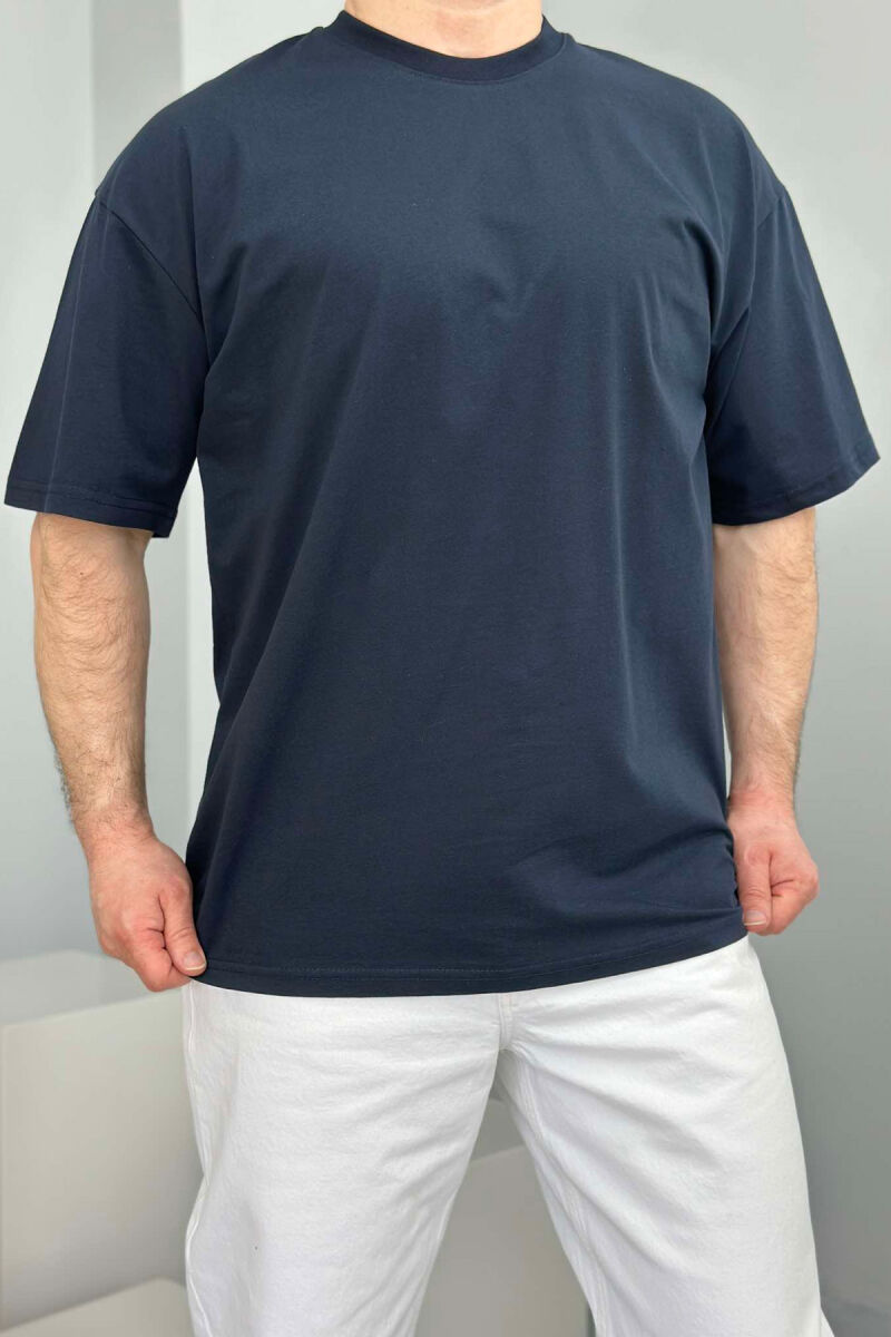 ONE COLOR ROUND NECK MEN T-SHIRT DARK BLUE/BEE - 2