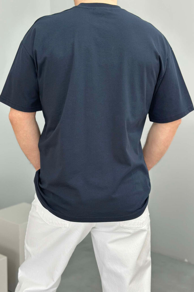 ONE COLOR ROUND NECK MEN T-SHIRT DARK BLUE/BEE - 3
