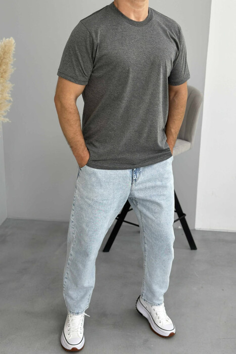 ONE COLOR ROUND NECK MEN T-SHIRT DARK GREY/GEE 