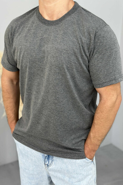 ONE COLOR ROUND NECK MEN T-SHIRT DARK GREY/GEE - 2