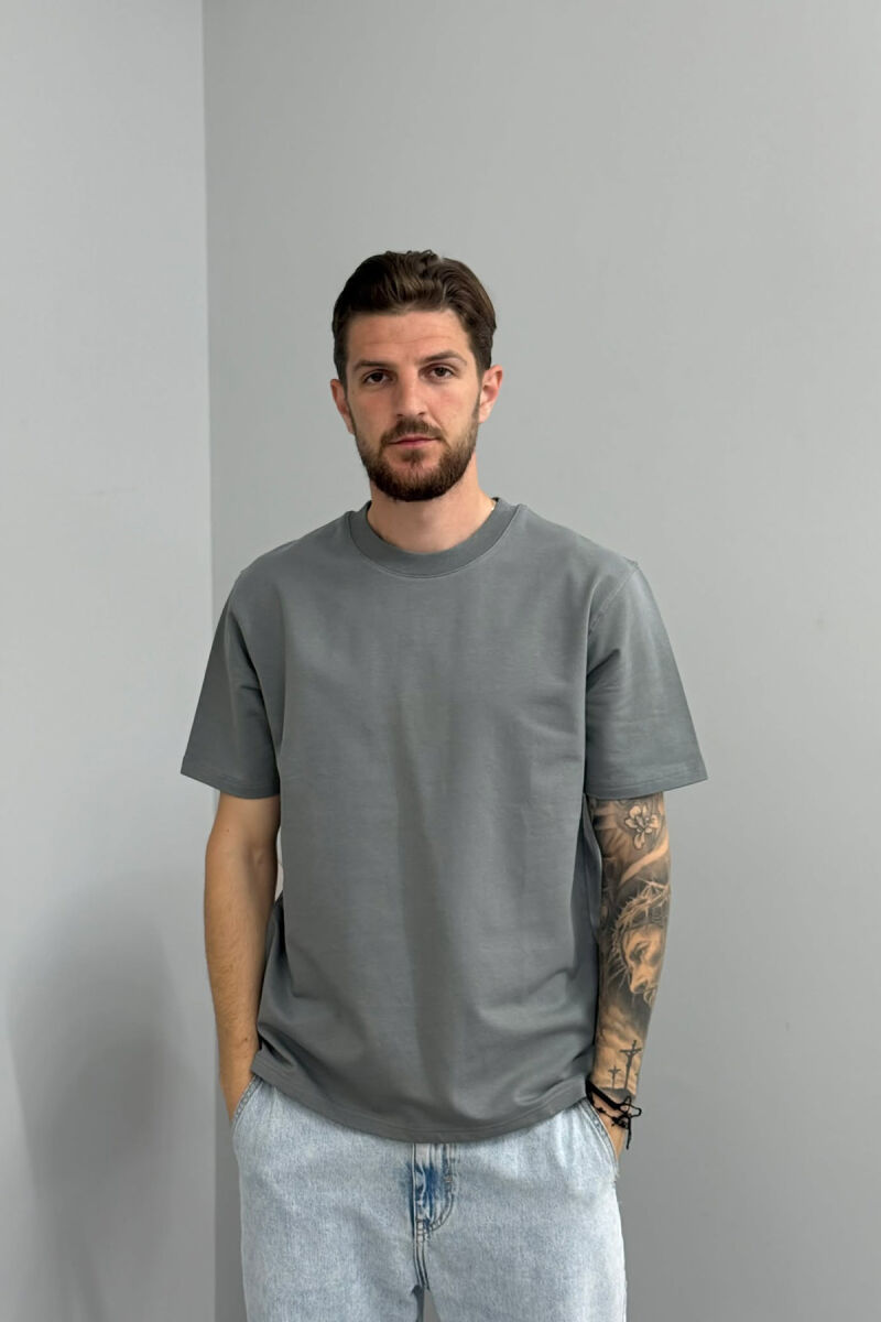 ONE COLOR ROUND NECK MEN T-SHIRT DARK GREY/GEE - 1