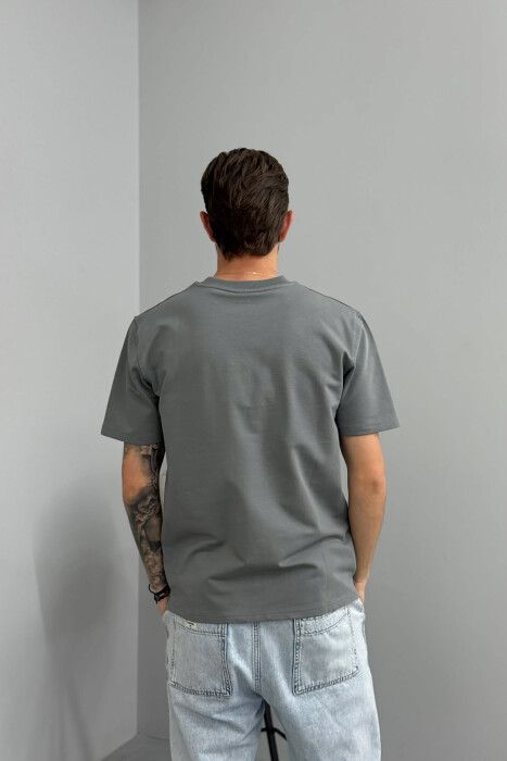 ONE COLOR ROUND NECK MEN T-SHIRT DARK GREY/GEE - 2