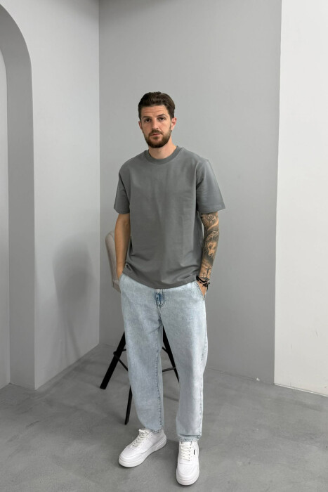 ONE COLOR ROUND NECK MEN T-SHIRT DARK GREY/GEE - 3