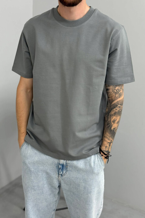 ONE COLOR ROUND NECK MEN T-SHIRT DARK GREY/GEE - 4