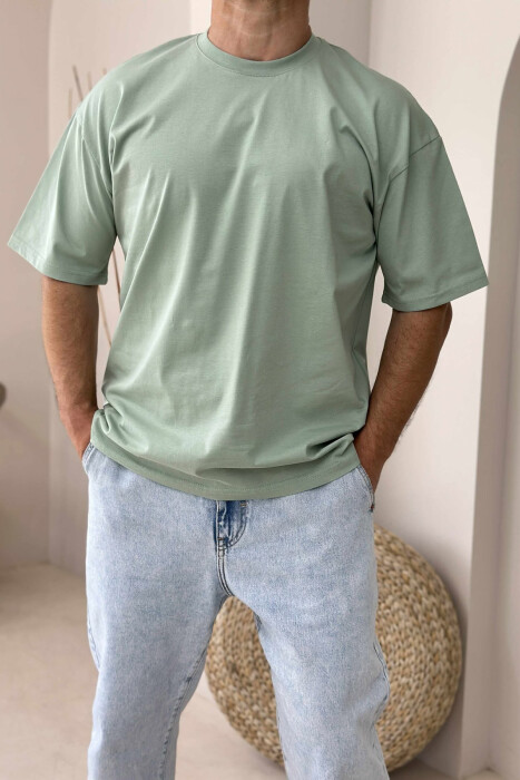 ONE COLOR ROUND NECK MEN T-SHIRT DARK MINT/MENTE ERRET 
