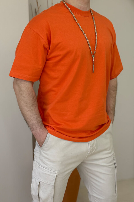 ONE COLOR ROUND NECK MEN T-SHIRT DARK ORANGE/POE 