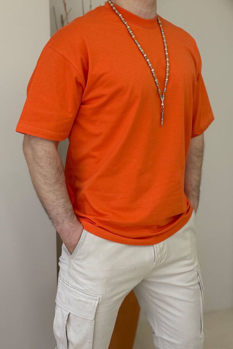 ONE COLOR ROUND NECK MEN T-SHIRT DARK ORANGE/POE - 1