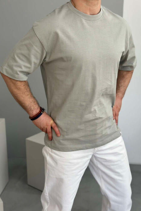 ONE COLOR ROUND NECK MEN T-SHIRT GREY/GRI 