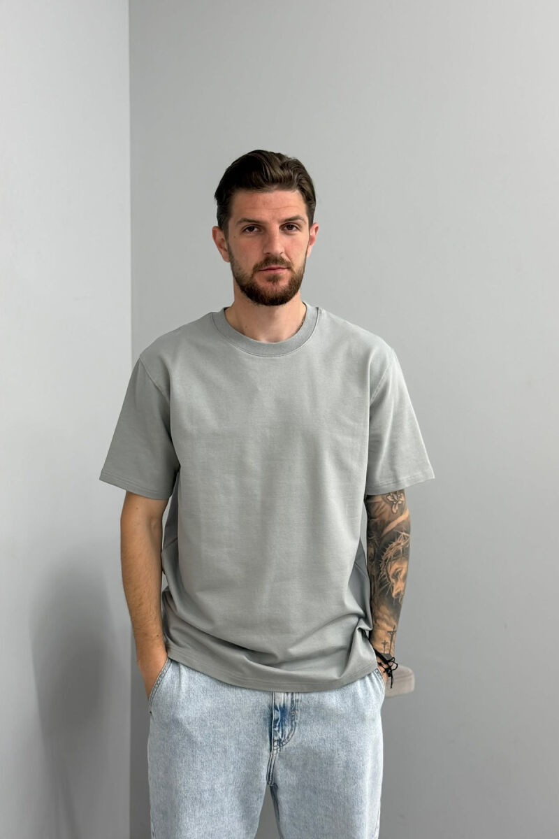 ONE COLOR ROUND NECK MEN T-SHIRT GREY/GRI - 1