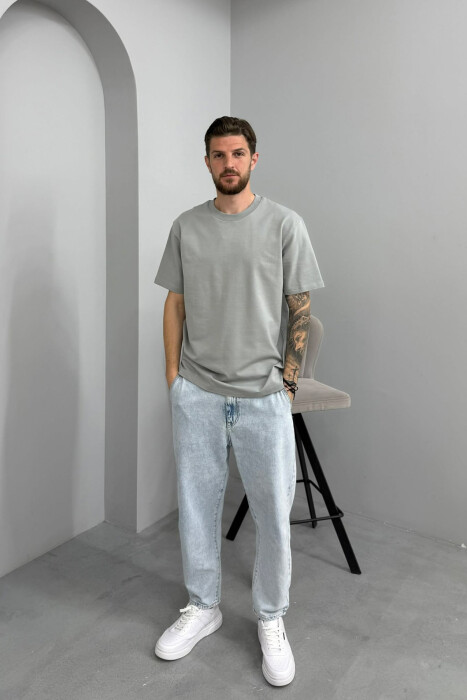ONE COLOR ROUND NECK MEN T-SHIRT GREY/GRI - 3