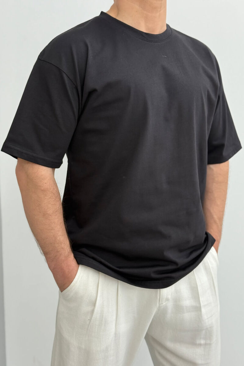 ONE COLOR ROUND NECK MEN T-SHIRT MIDNIGHT BLACK/ E ZEZE MESNATE - 2