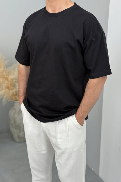 ONE COLOR ROUND NECK MEN T-SHIRT MIDNIGHT BLACK/ E ZEZE MESNATE 